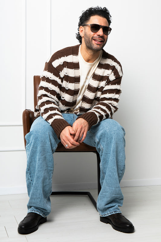 BERNA cardigan 'rigato moro'